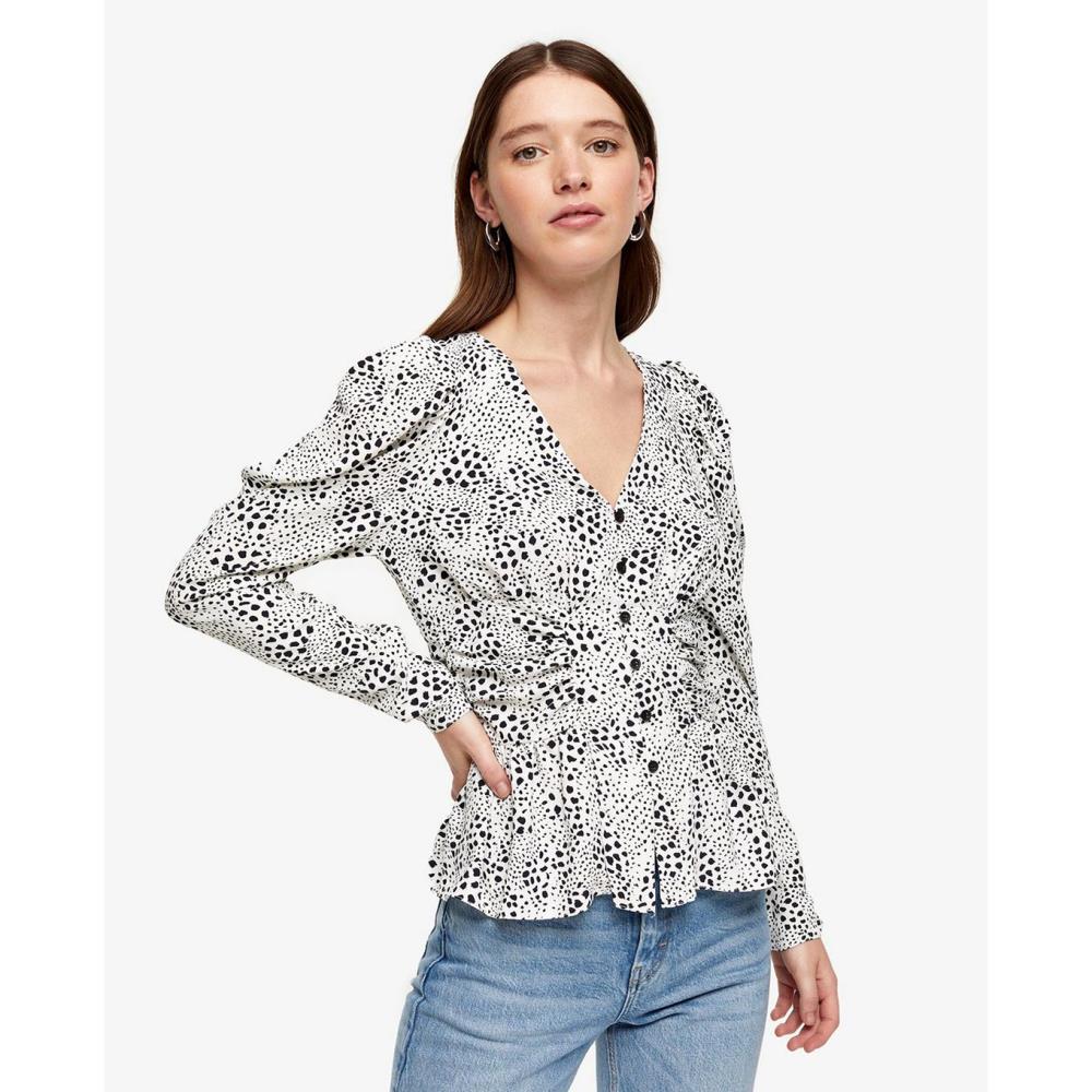 TOPSHOP - Áo kiểu nữ cổ V tay dài Black And White Drama Sleeve 13G34SMON