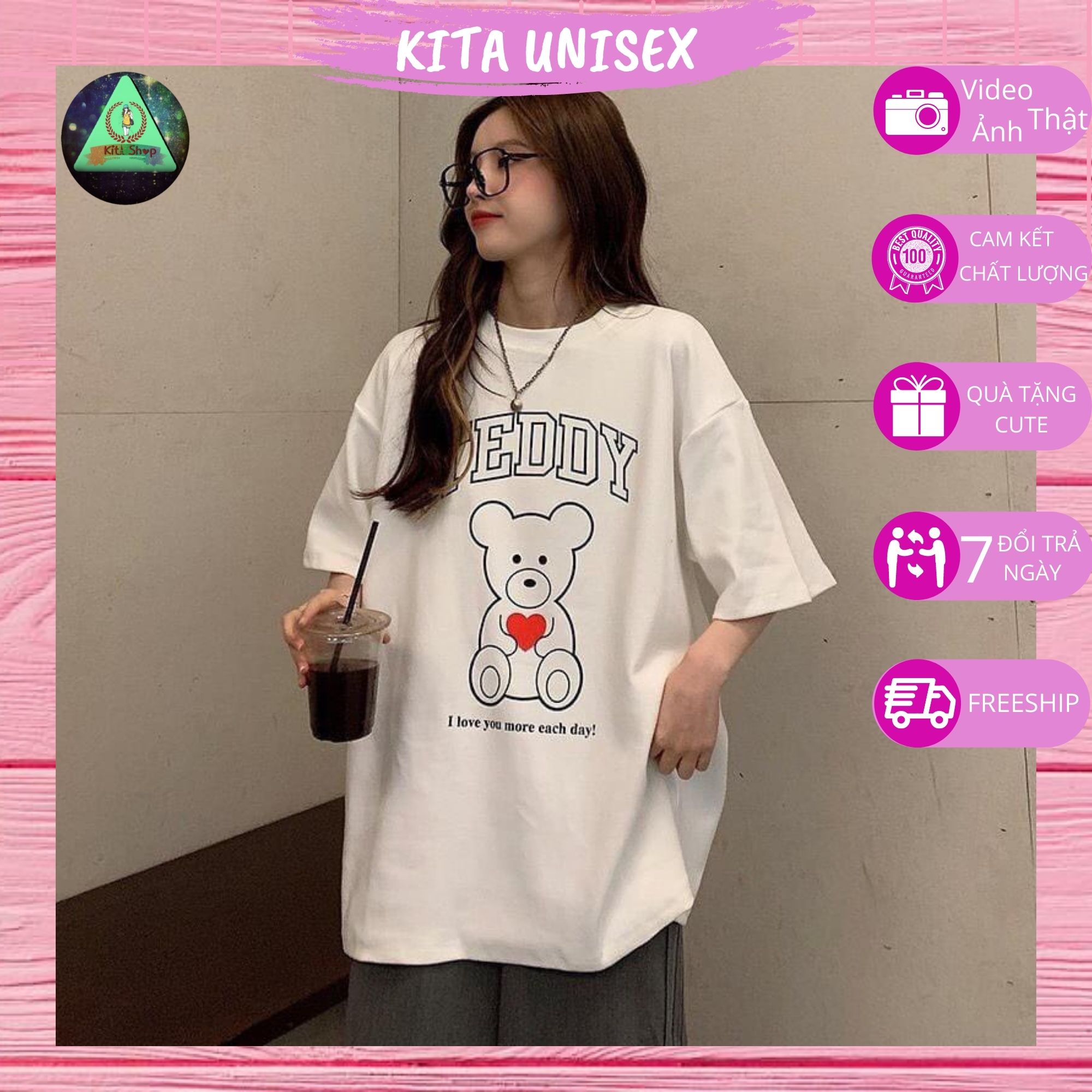 Áo Phông Nam Nữ Tay Lỡ - Áo Thun Nữ Form Rộng Freesize Ulzzang Vải Chất Cotton Mịn Mát Kita Unisex - Mẫu TEDDY BEAR