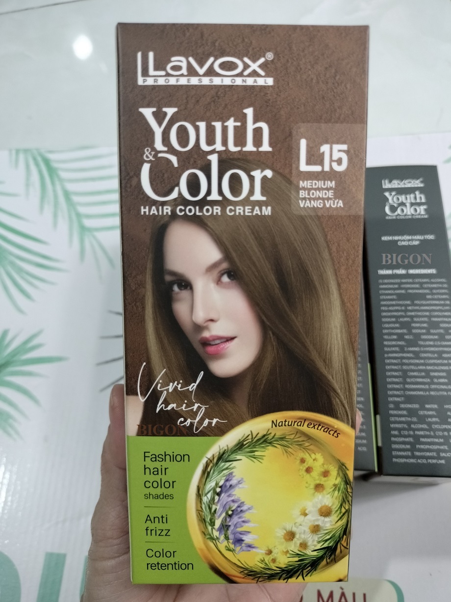 (Vàng Vừa) Kem Nhuộm Tóc Màu Thời Trang Lavox Youth&amp;Color L15 - Medium Blonde