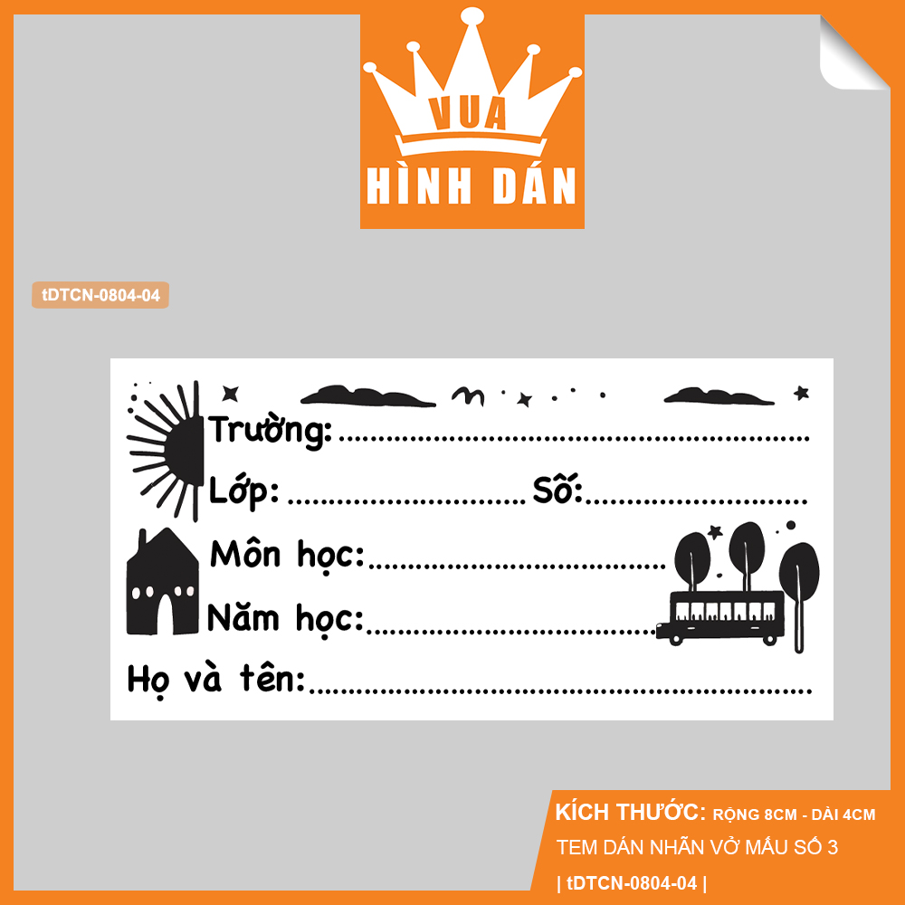 Set 30/50 NHÃN VỞ HỌC SINH SINH VIÊN trắng đen 8x4cm đơn giản đẹp mắt