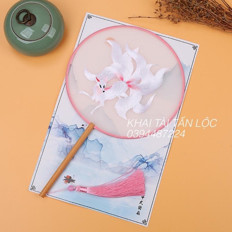 Quạt tròn cổ trang Tô Châu thêu hồ ly 9 đuôi Cửu vỹ hồ 2 mặt
