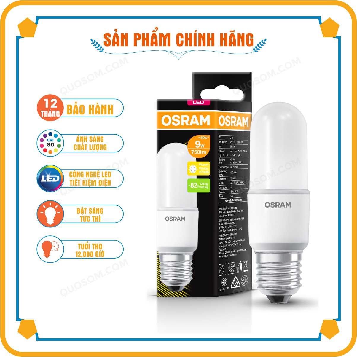 Bóng đèn LED Eco Stick G3 OSRAM - Thiết kế nhỏ gọn, Chất lượng tin đáng cậy, Ánh sáng hoàn hảo - Hàng Chính Hãng