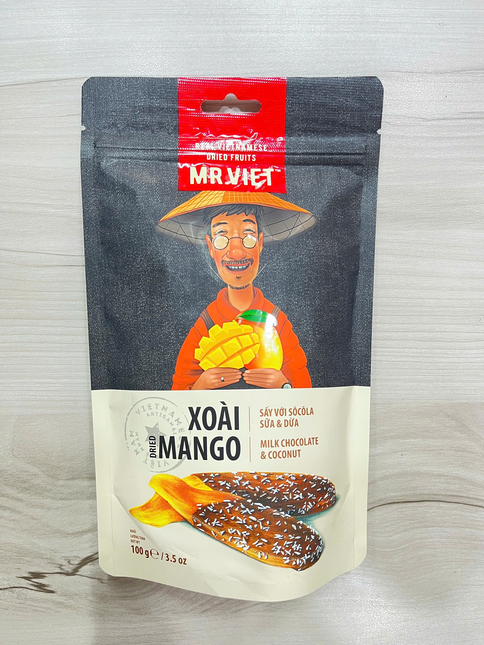 Xoài Sấy Với Socola Sữa &amp; Dừa Mr Viet -Dried Mango with Milk Chocolate &amp; Coconut 100g