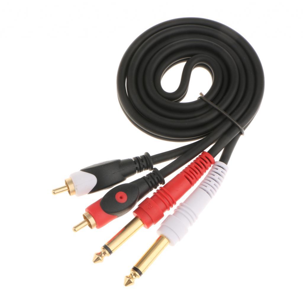 2x Dual 6.35mm Male to Dual RCA Male Audio AUX Gold Plated Plug Cable 1M
