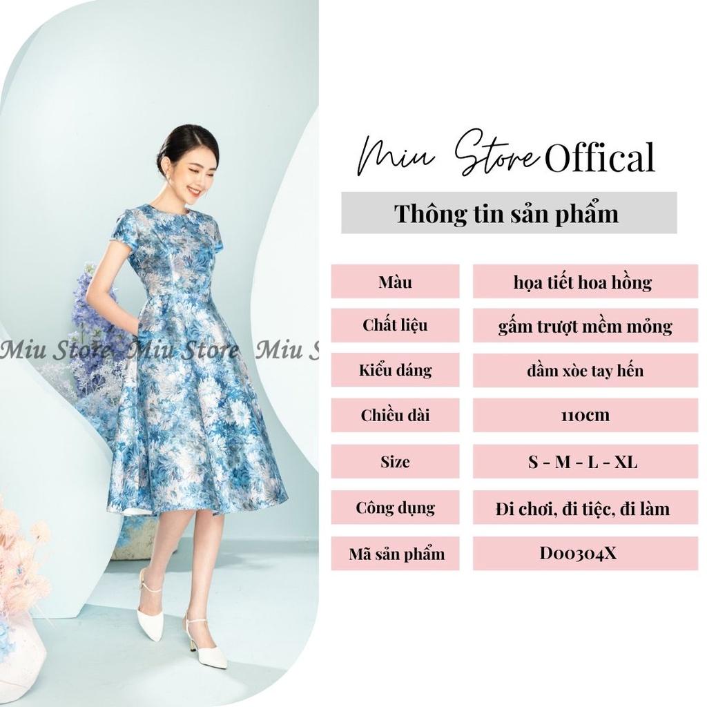 Đầm thiết kế gấm mềm họa tiết sang trọng cao cấp thanh lịch MIUSTORE D00304X