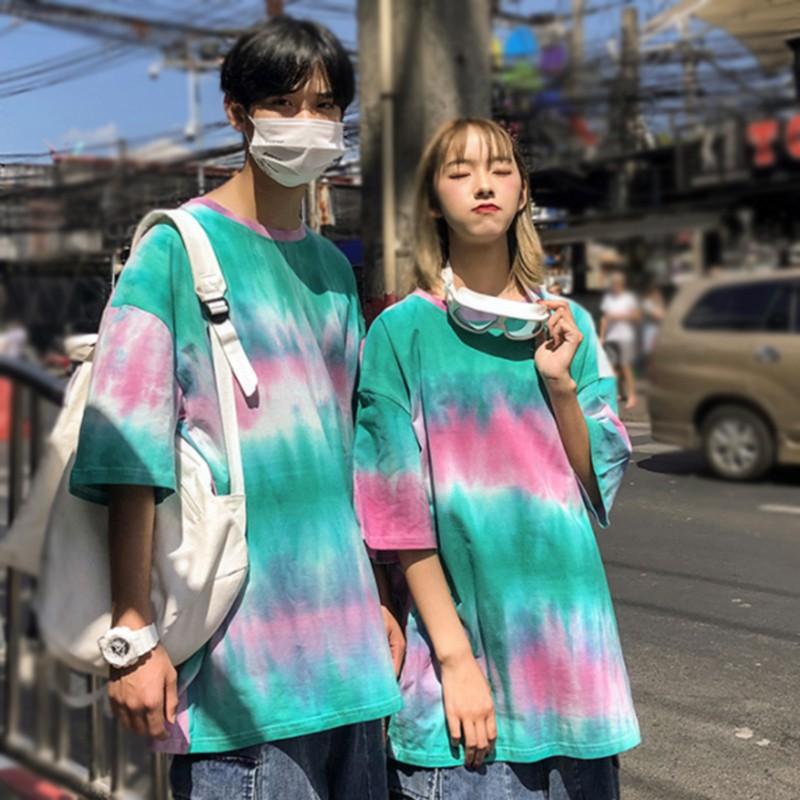 Women's Casual Round Neck Tie Dye Print Short Sleeve Loose Pullover Simple T-Shirt