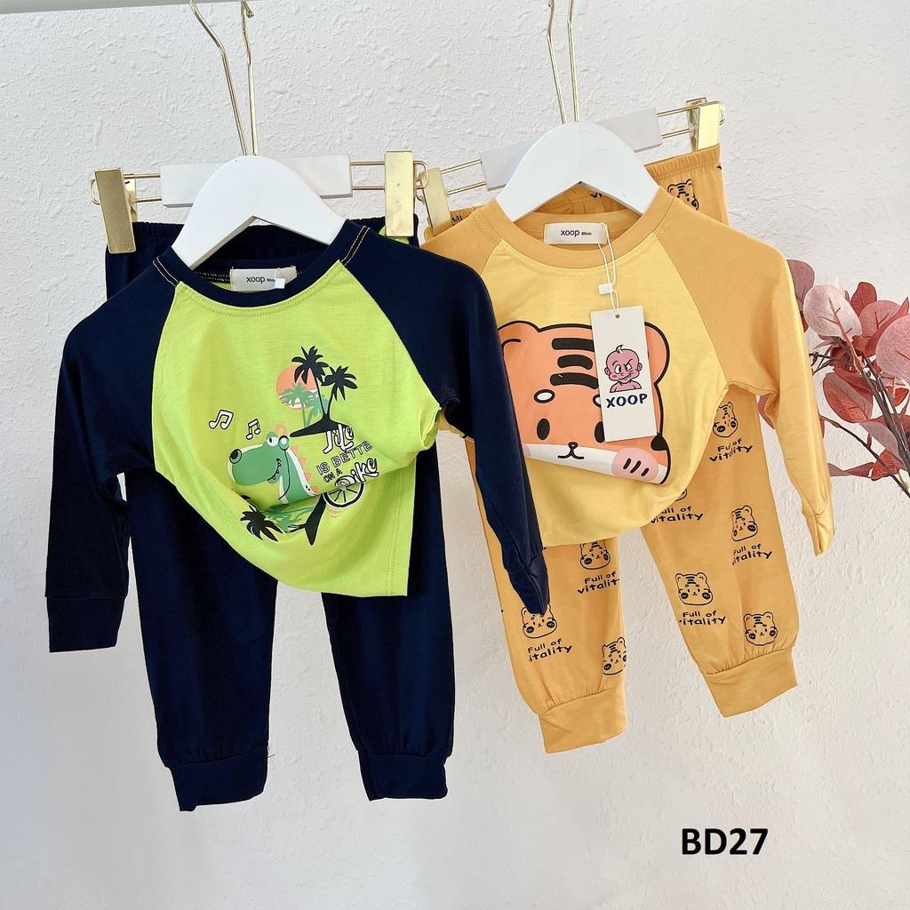 (9-25kg) Bộ dài phối tay chất thun lạnh - Bộ dài tay Xoop in họa tiết hươu gấu hổ cho bé BD27