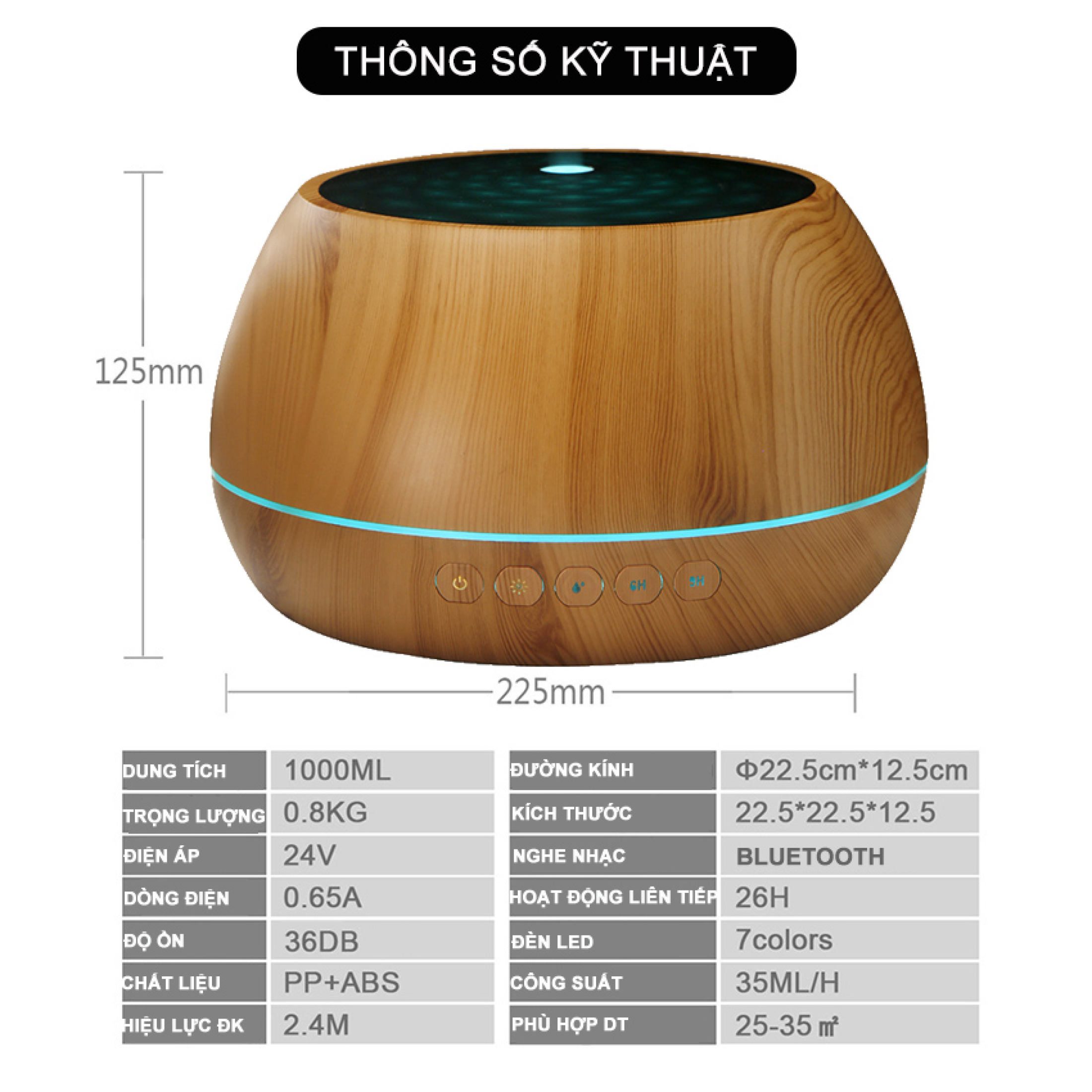 (Hàng chính hãng) Máy xông tinh dầu Vdecor 1000ml tích hợp loa Bluetooth nghe nhạc