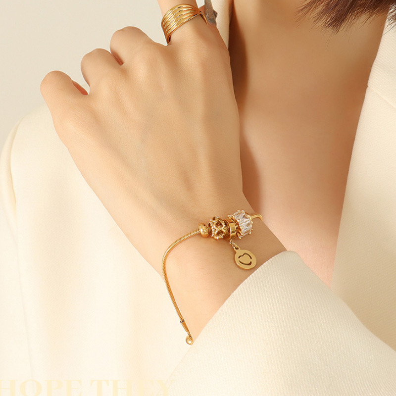 Lắc Tay Dây Rút Mặt Charm Đá Zircon Titan Ko Đen TT 4241