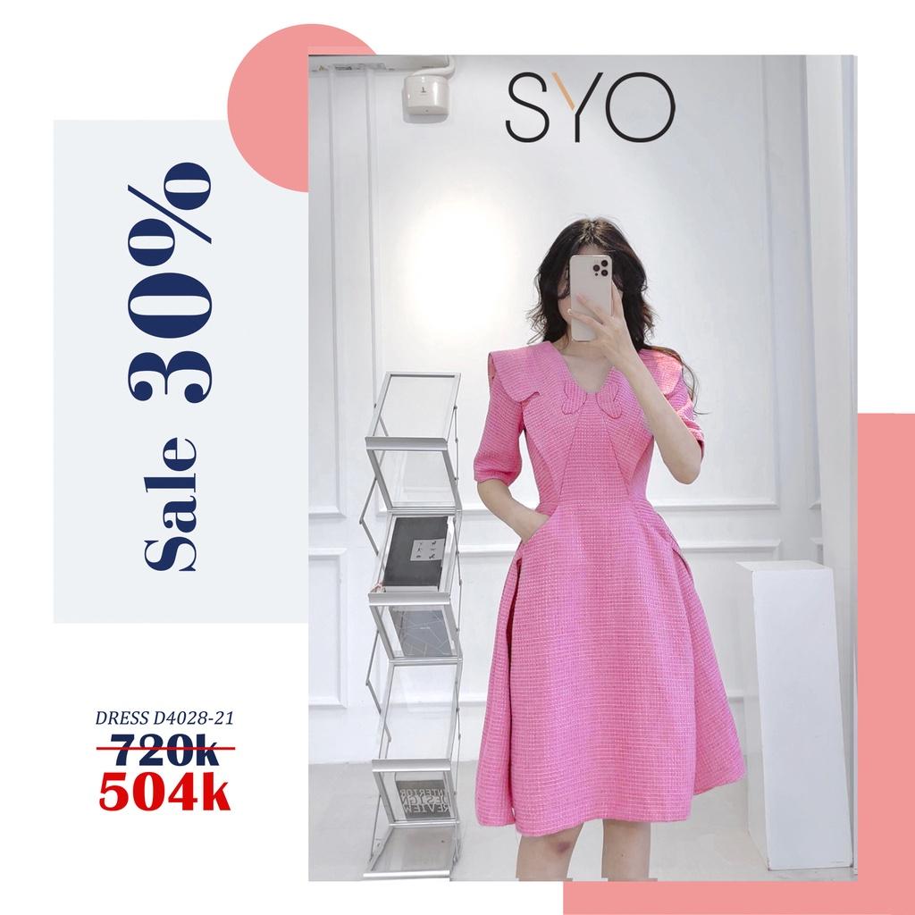 SYO- ĐẦM DẠ XÒE KẺ ,PHỐI CỔ THẮT NƠ