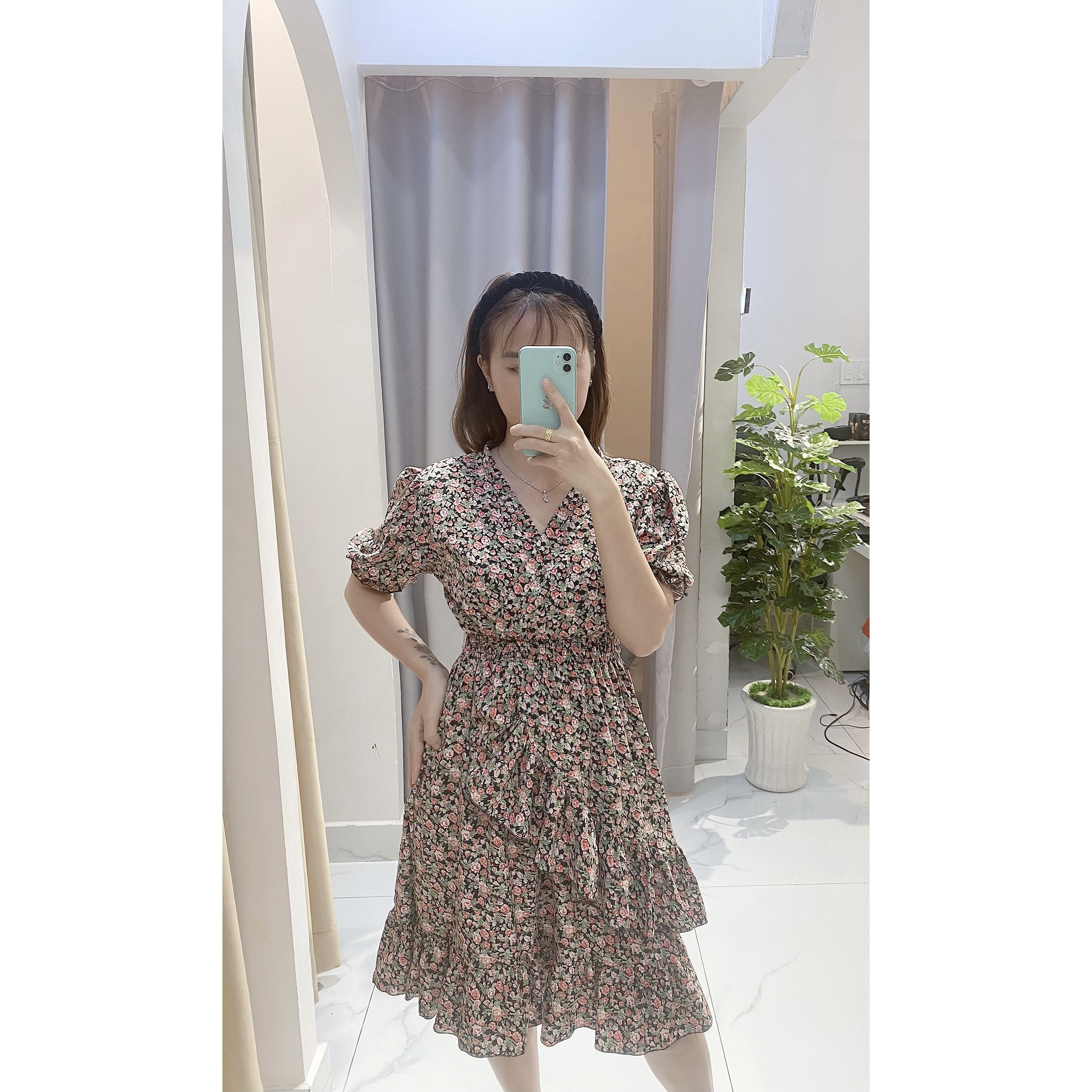 Váy đầm nữ dáng dài,kiểu cổ tim đắp chéo bèo , chất lụa bao mát k nhăn , dáng dễ mặc, cực xinh - V002