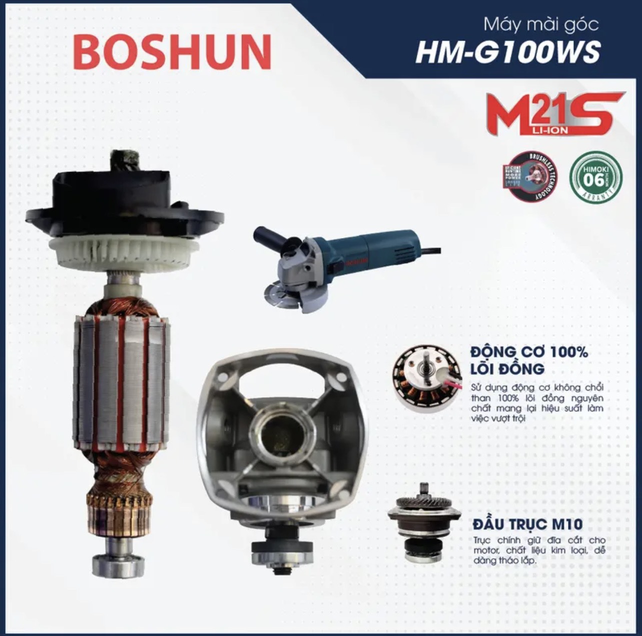 Máy Mài Điện Boshun BS-G100WS Đa Chức Năng | Lõi Đồng 1oo% - HÀNG CHÍNH HÃG