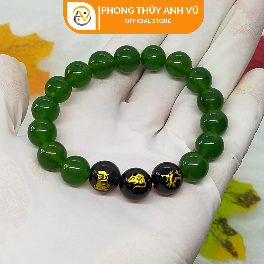 Vòng mã não xanh tam hợp thân tý thìn đã khai quang - size 8 10ly - may mắn tài lộc - Vòng Tam Hợp Anh Vũ
