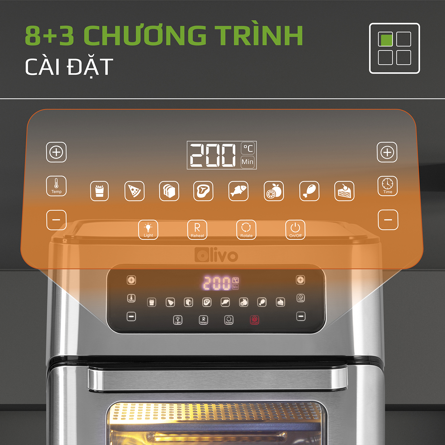 Nồi Chiên Không Dầu OLIVO AF 12 Dung Tích 12L - Công Suất 1800W