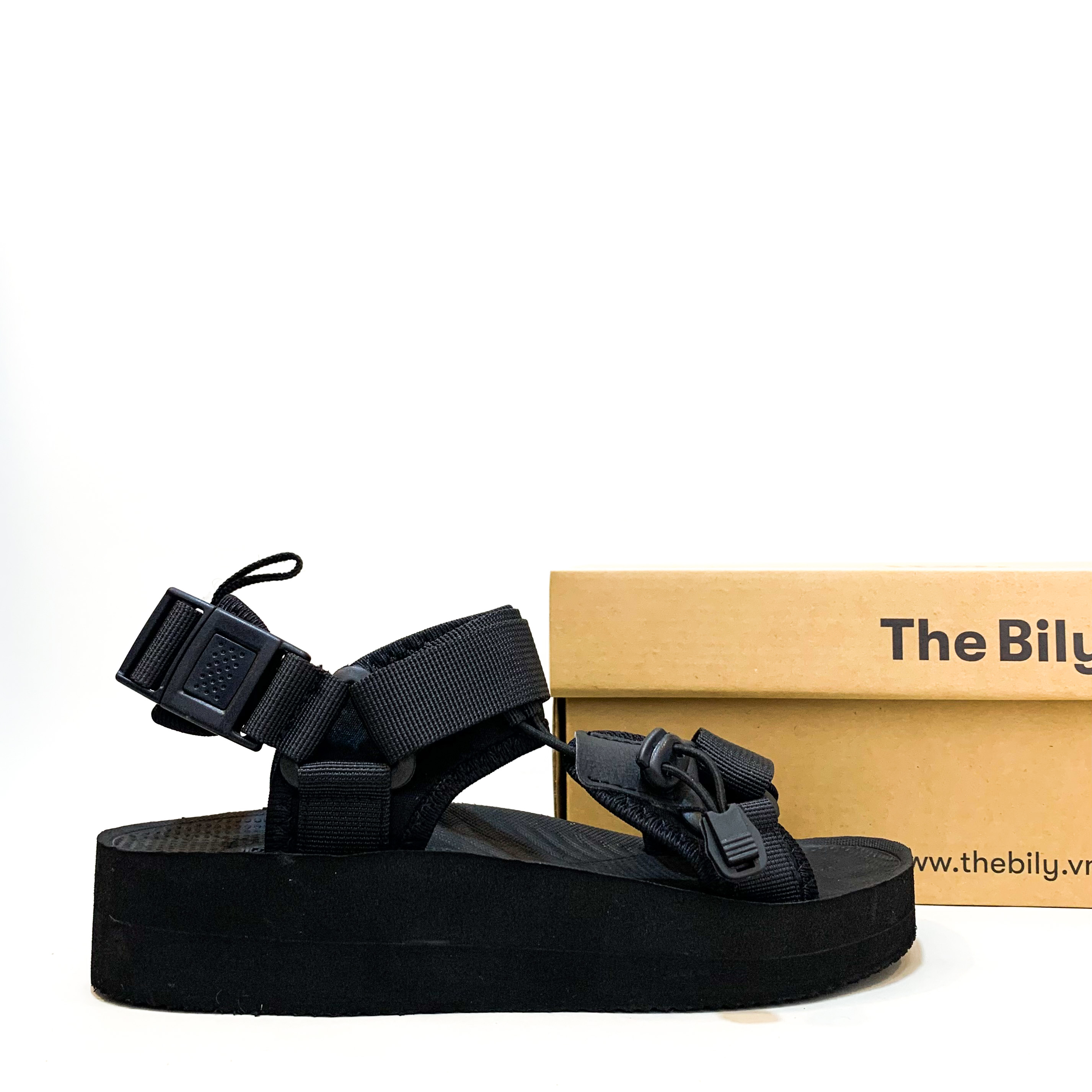 Giày Sandal Nữ The Bily 01W Quai Chéo Dây Rút - Màu Đen BL01WD