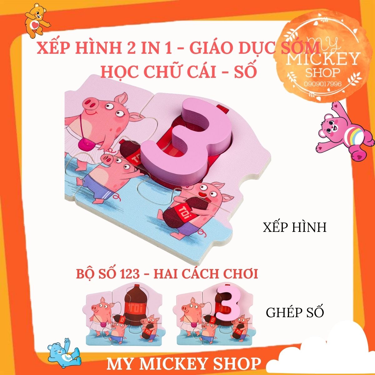 Đồ chơi xếp hình hãng TOI gỗ trí tuệ dành cho bé học có 3 chủ đề bảng chữ cái ABC (có nam châm) và số đếm, thời gian cho bé từ 3 tuổi