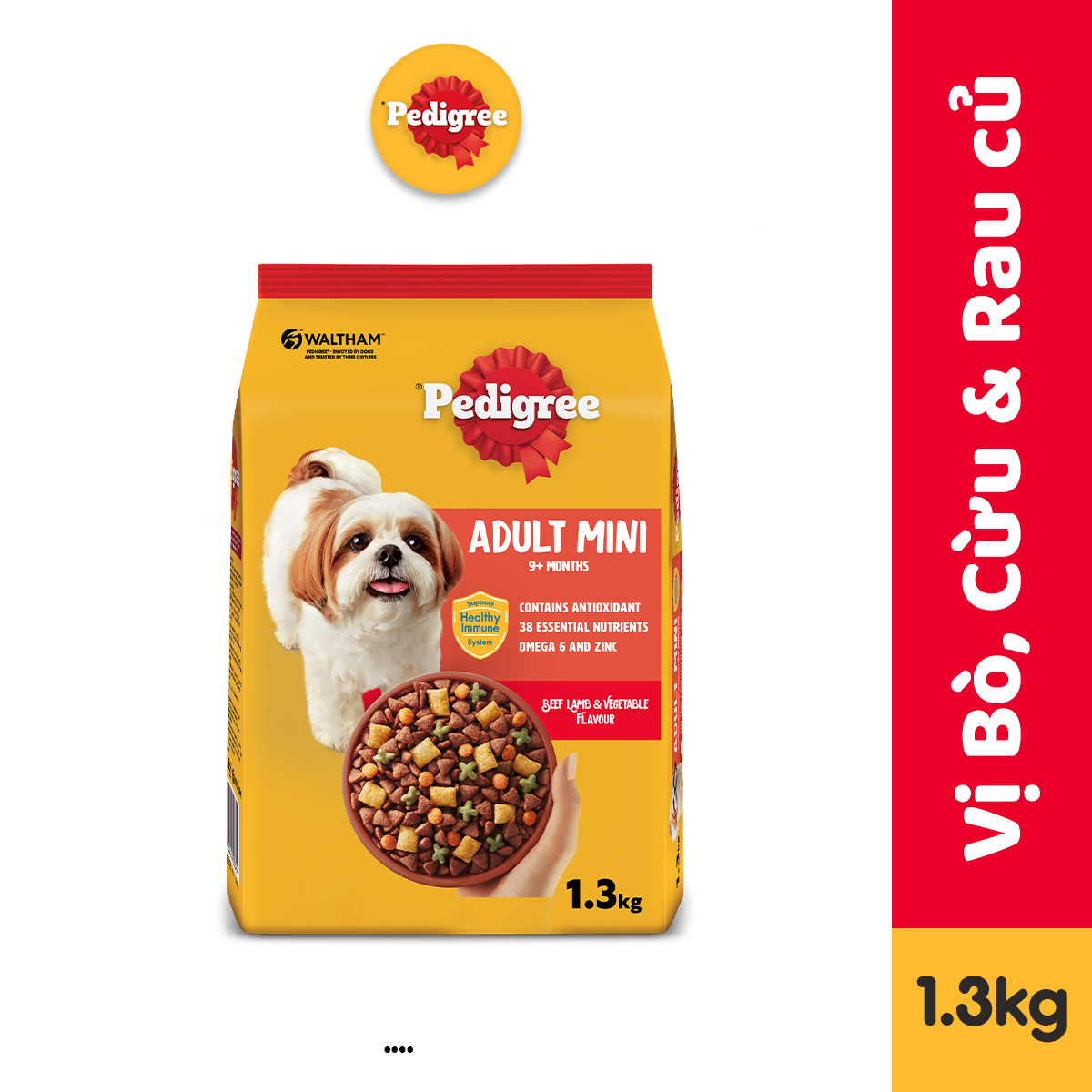 Thức ăn chó Mini Pedigree vị bò, cừu &amp; rau củ túi 1.3kg