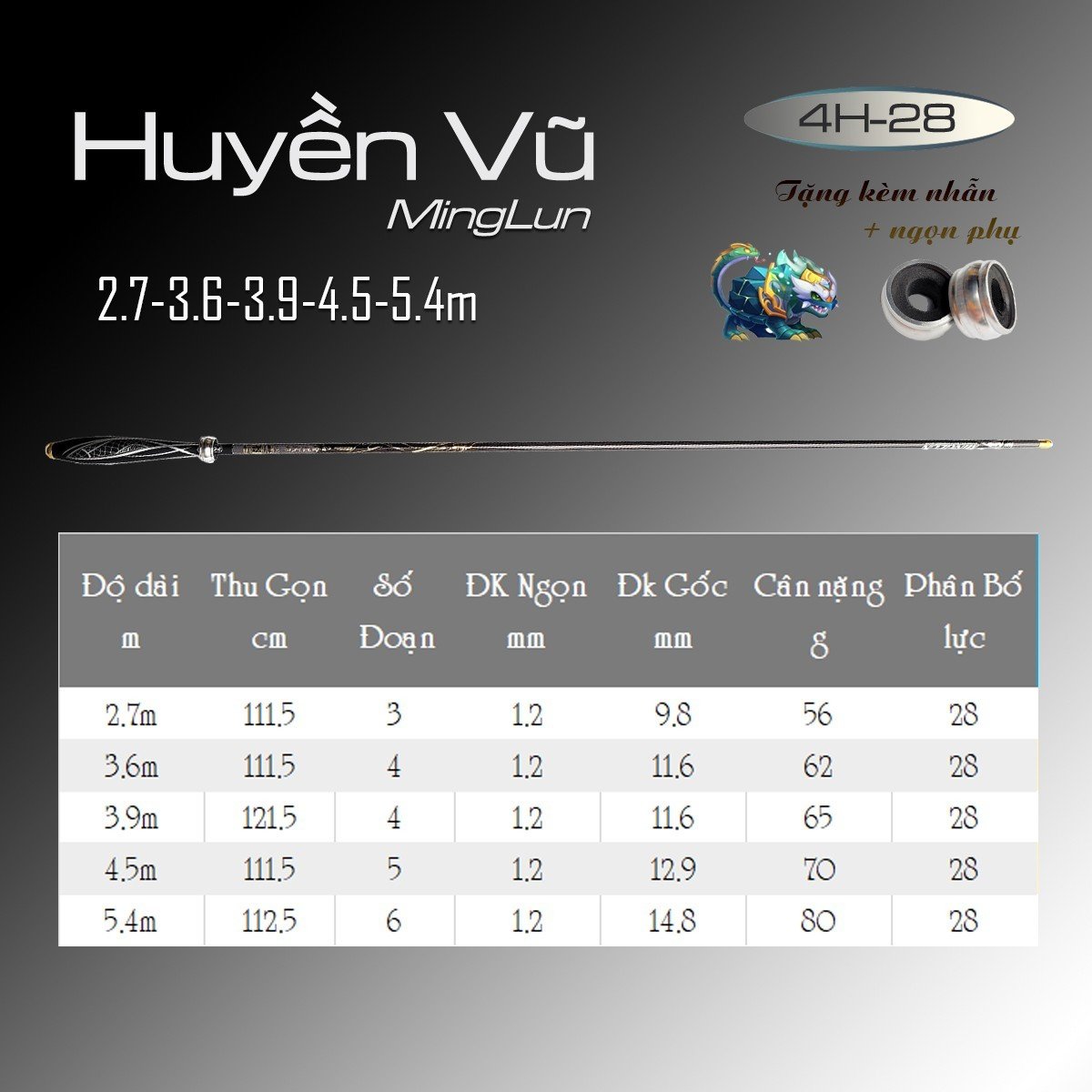 Cần Câu Huyền Vũ 4H Chuyên Rô Diếc Câu Cảm Giác Tải Cá Khỏe