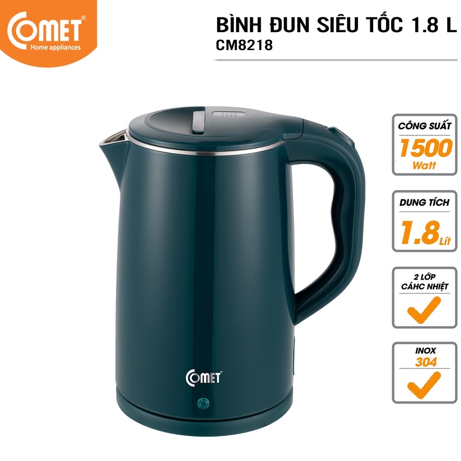 Bình Đun Siêu Tốc COMET inox 304 1.8L CM8218 - Hàng chính hãng