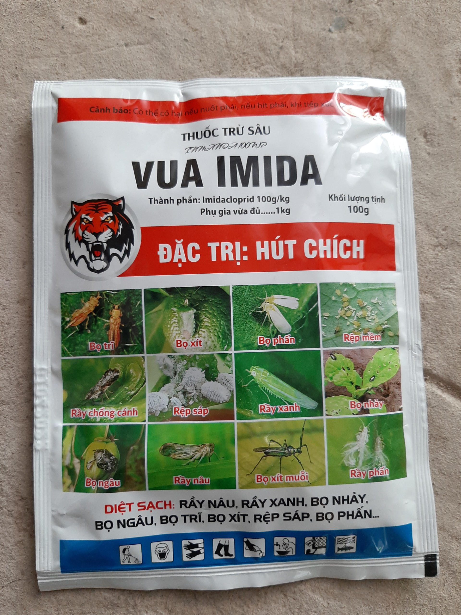 Thuốc trừ sâu Vua imada gói 100g (Imidacloprid 100g/kg) Diệt sạch chích hút, bọ trĩ, rầy nâu, rầy xanh