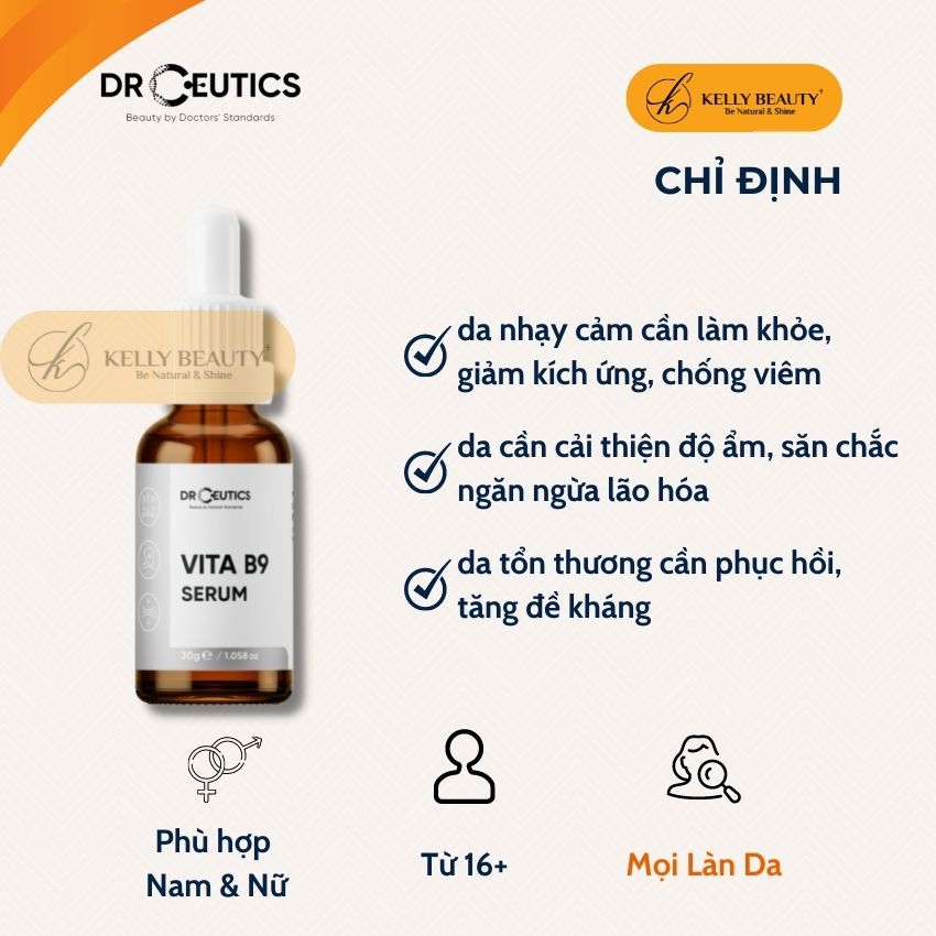 Serum Vitamin B9 DrCeutics - Giúp Làm Dịu, Phục Hồi, Săn Chắc Da; Cải Thiện Làn Da Nhạy Cảm | Kelly Beauty