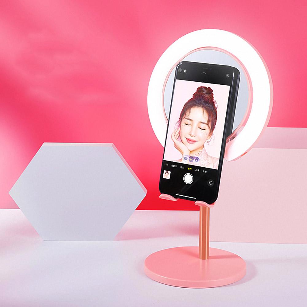 Đèn trang điểm LED Ring Light để bàn có chân đế,gương lớn và giá đỡ điện thoại di động, Hiệu ứng ánh sáng mềm mại - màu trắng