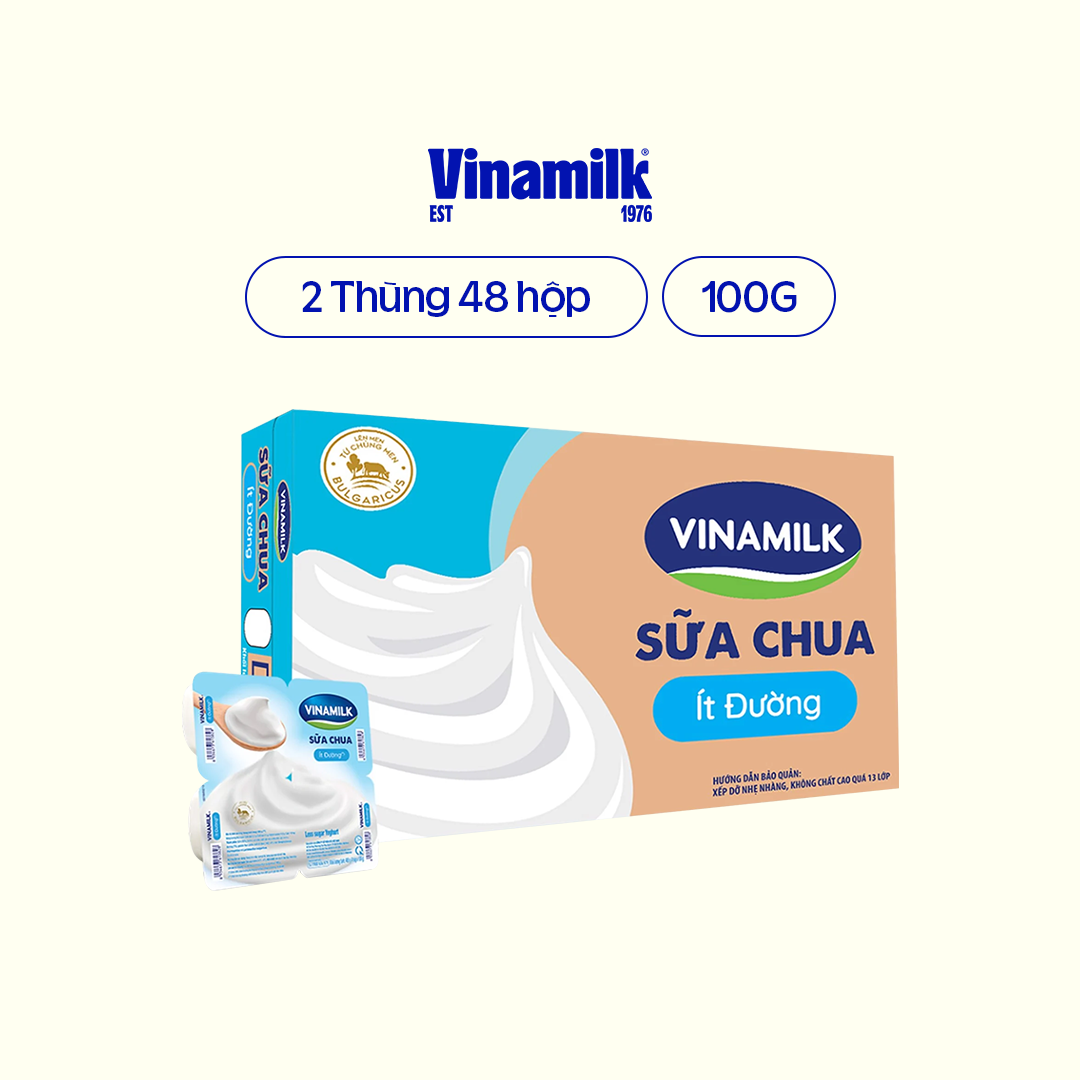 2 Thùng Sữa chua ăn Vinamilk ít đường 100g Yaourt 48 hộp/thùng