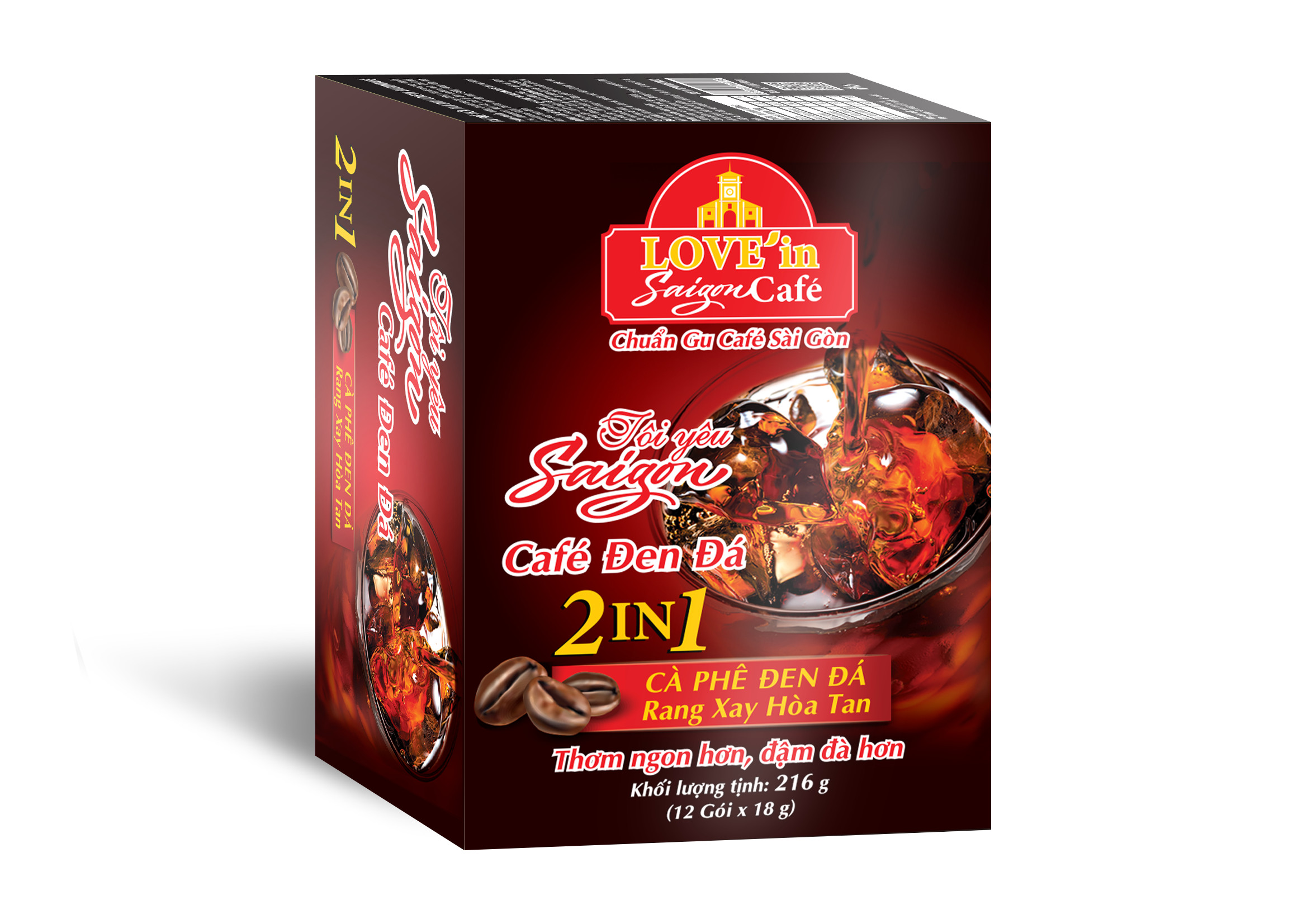 Cafe Đen Đá Rang Xay Hòa Tan 2IN1 LOVE’IN SAIGON CAFE - Khánh Hòa Nutrifoods Thơm Ngon Hơn, Đậm Đà Hơn (Hộp 12 gói x 18g)