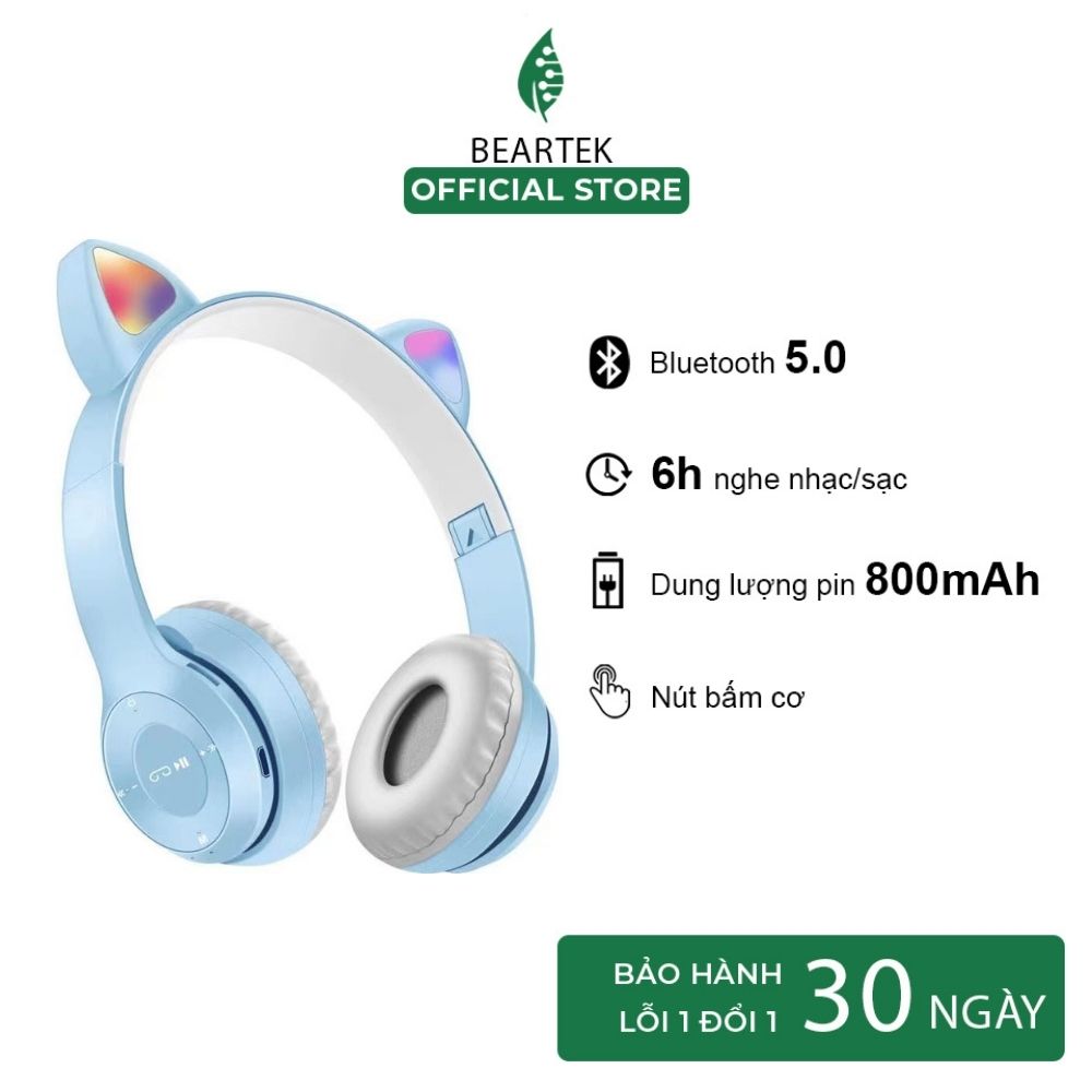 Tai Nghe Mèo Chụp Tai Bluetooth, Headphone Tai Mèo HP000047 Âm Bass Chuẩn, Dung Lượng Pin Khủng Nhiều Màu 800mA – Hàng Nhập Khẩu