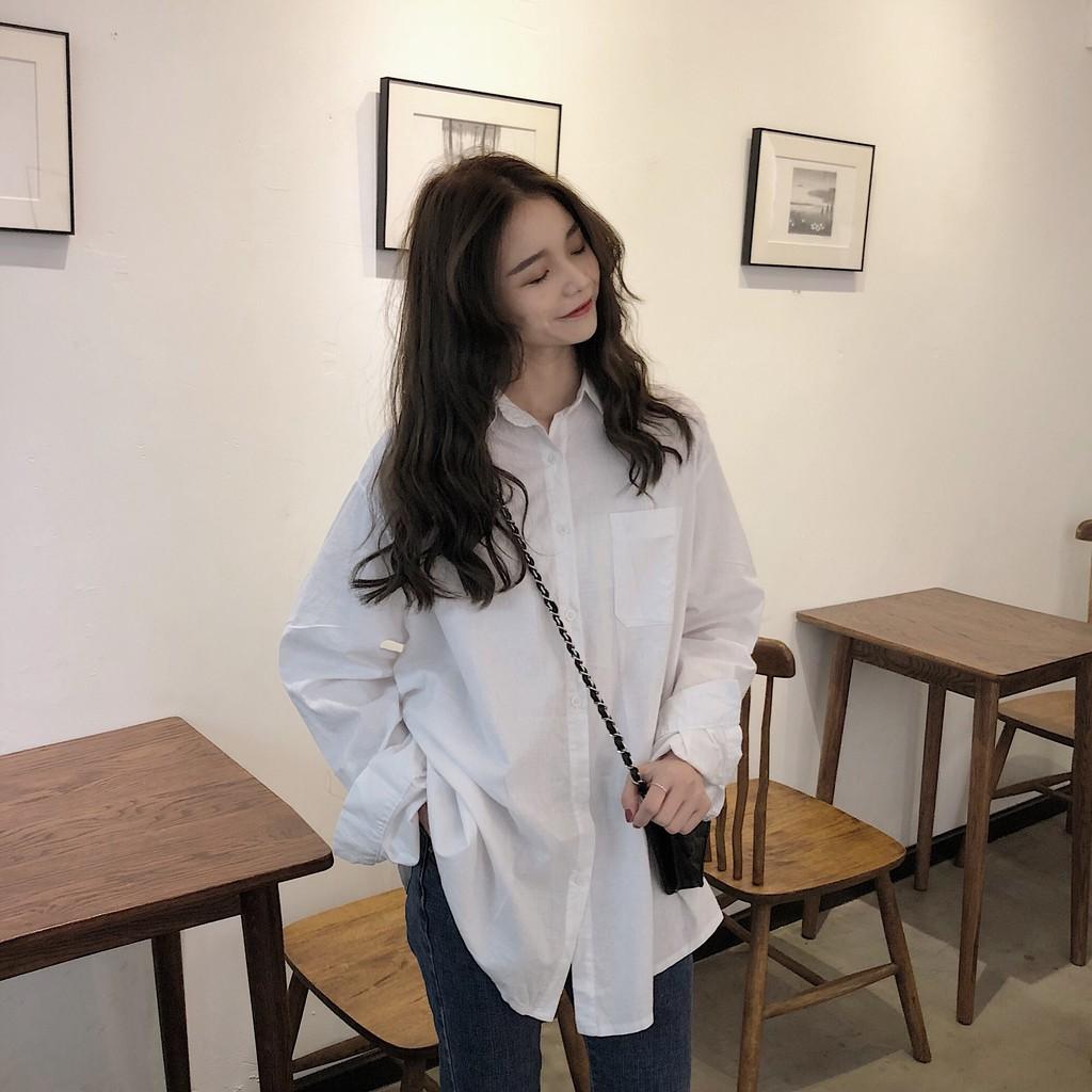 Áo sơ mi trắng nữ form rộng màu trắng/đen công sở, đi học. Áo sơ mi nữ kiểu thời trang cao cấp YUKIBLOOM mã ASM04