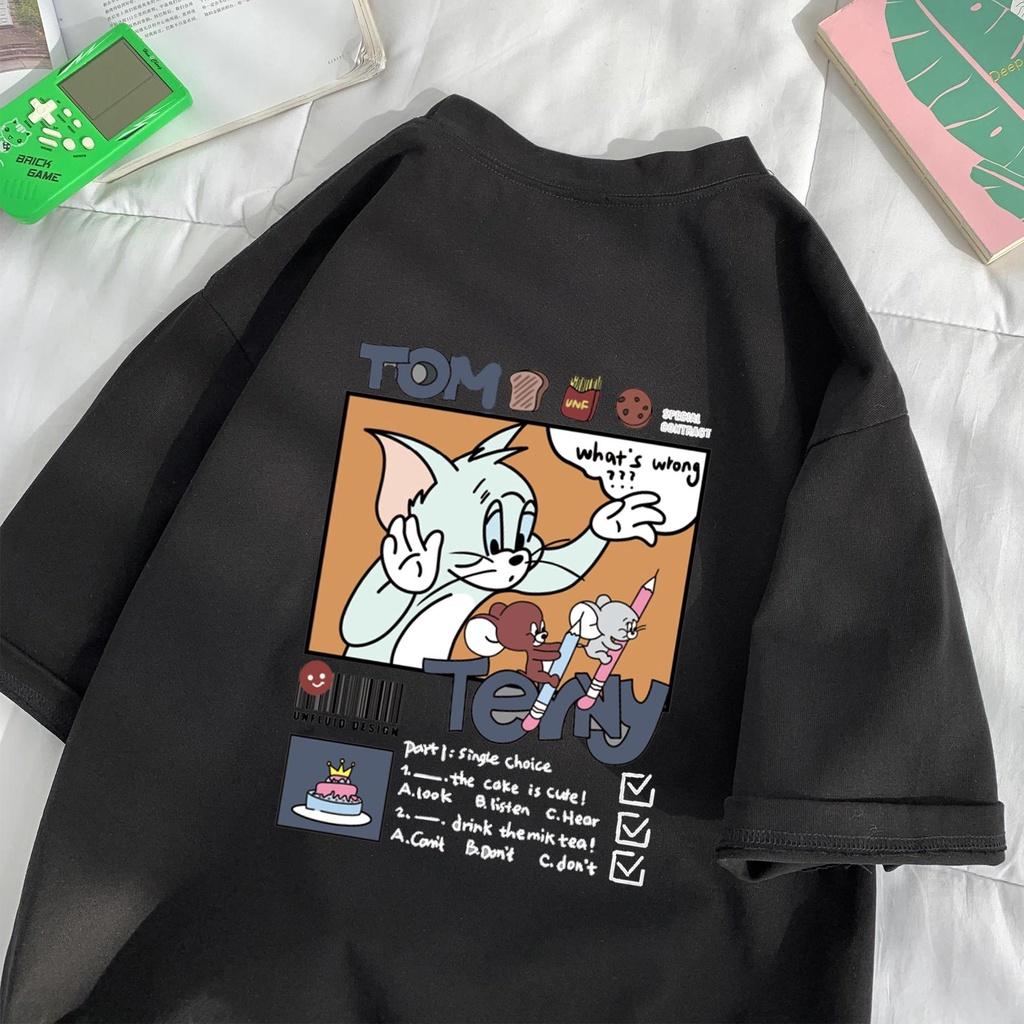 Áo thun tay lỡ nam nữ, áo phông unisex form rộng chất cotton mát mịn thấm hút mồ hôi in hình TOM &amp; JERRY CỰC ĐẸP