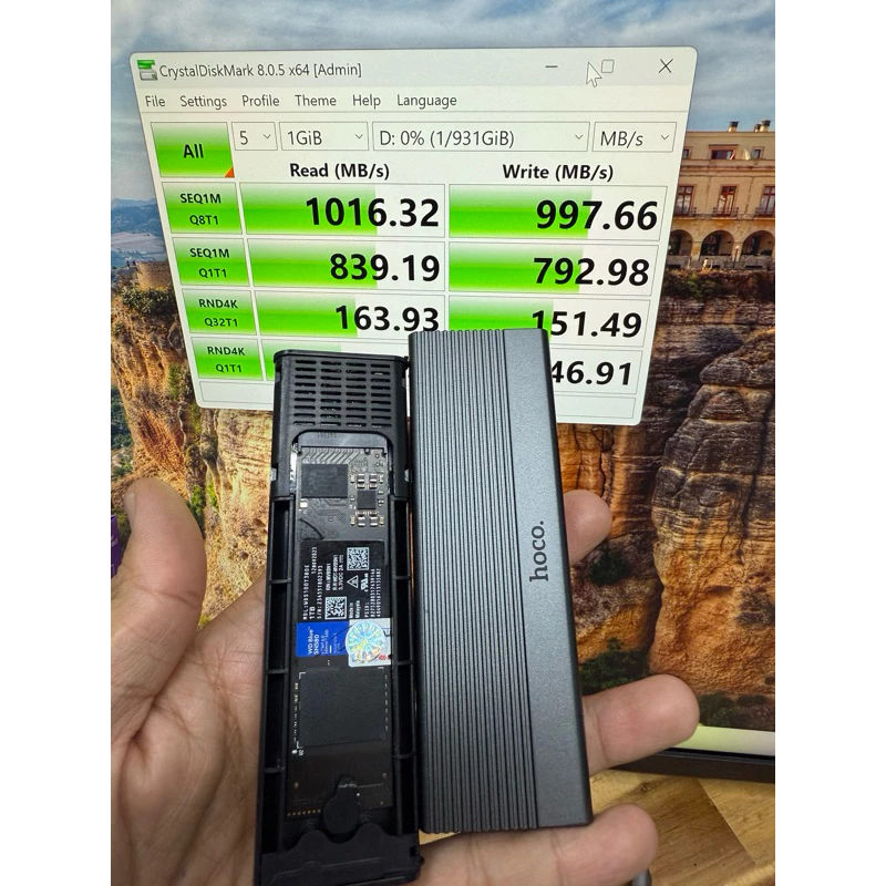 Box đựng ổ cứng Enclosure cho SSD M2 NVMe Hoco HB47A hợp kim nhôm tốc độ 10Gbps (đọc 1000MB/s, ghi 990MB/s) _  Hàng chính hãng