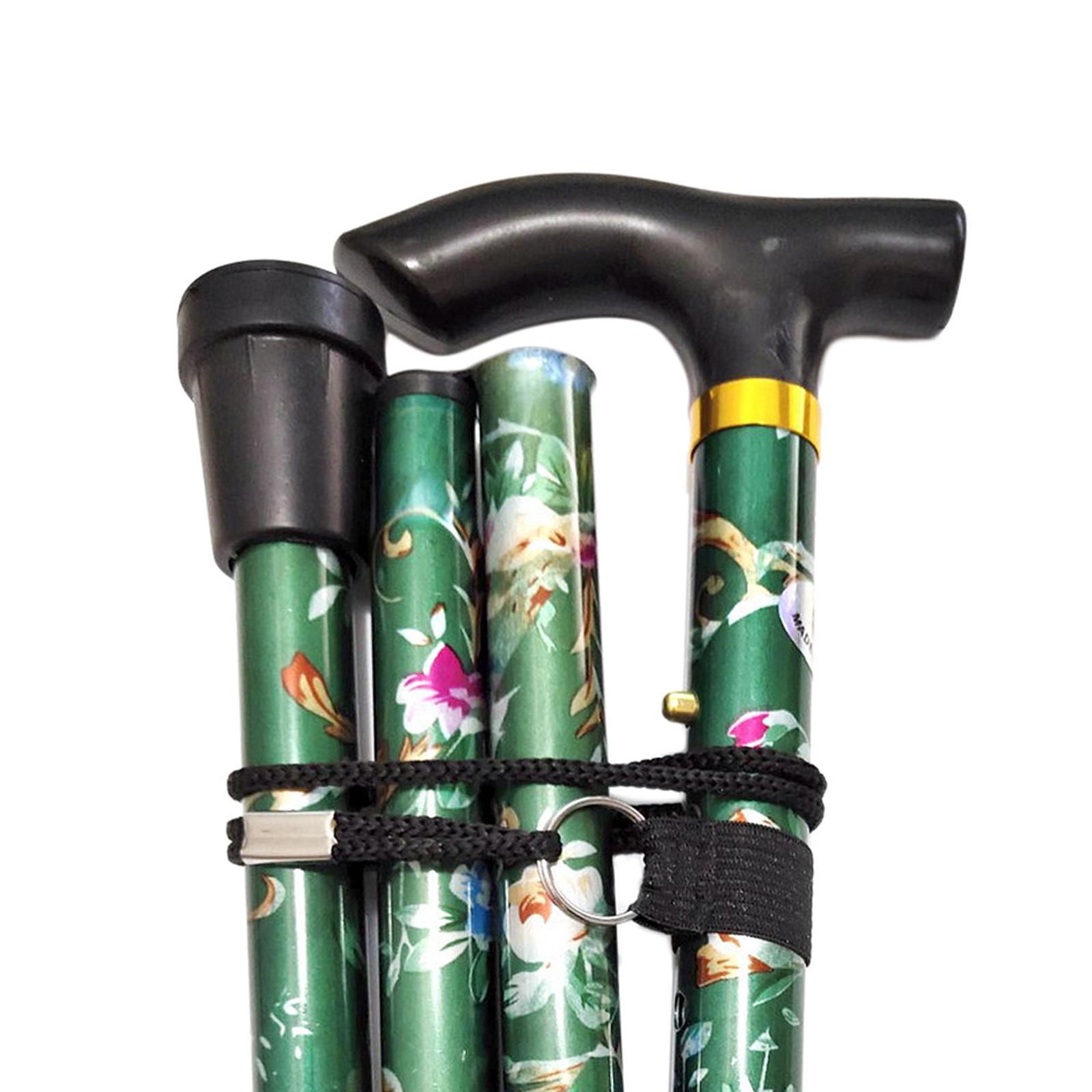 Foldable Cane Adjustable 5-Section Hand Camping Pole Black
