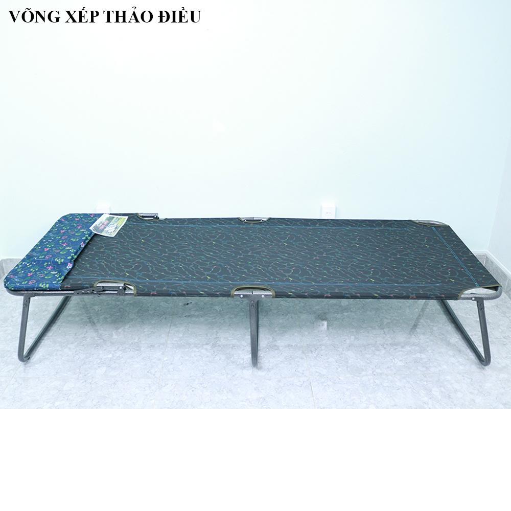 Giường xếp bố vải khung tròn 75cm cao cấp sơn tĩnh điện thương hiệu Võng Xếp Thảo Điều - G3