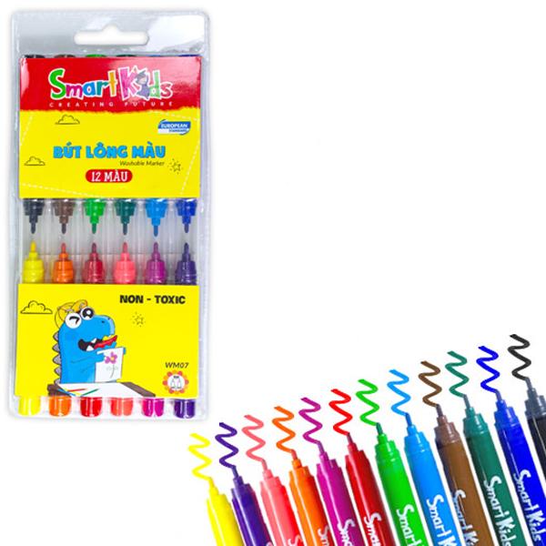 Vỉ 12 Bút Lông Màu Rửa Được - Smart Kids WM07