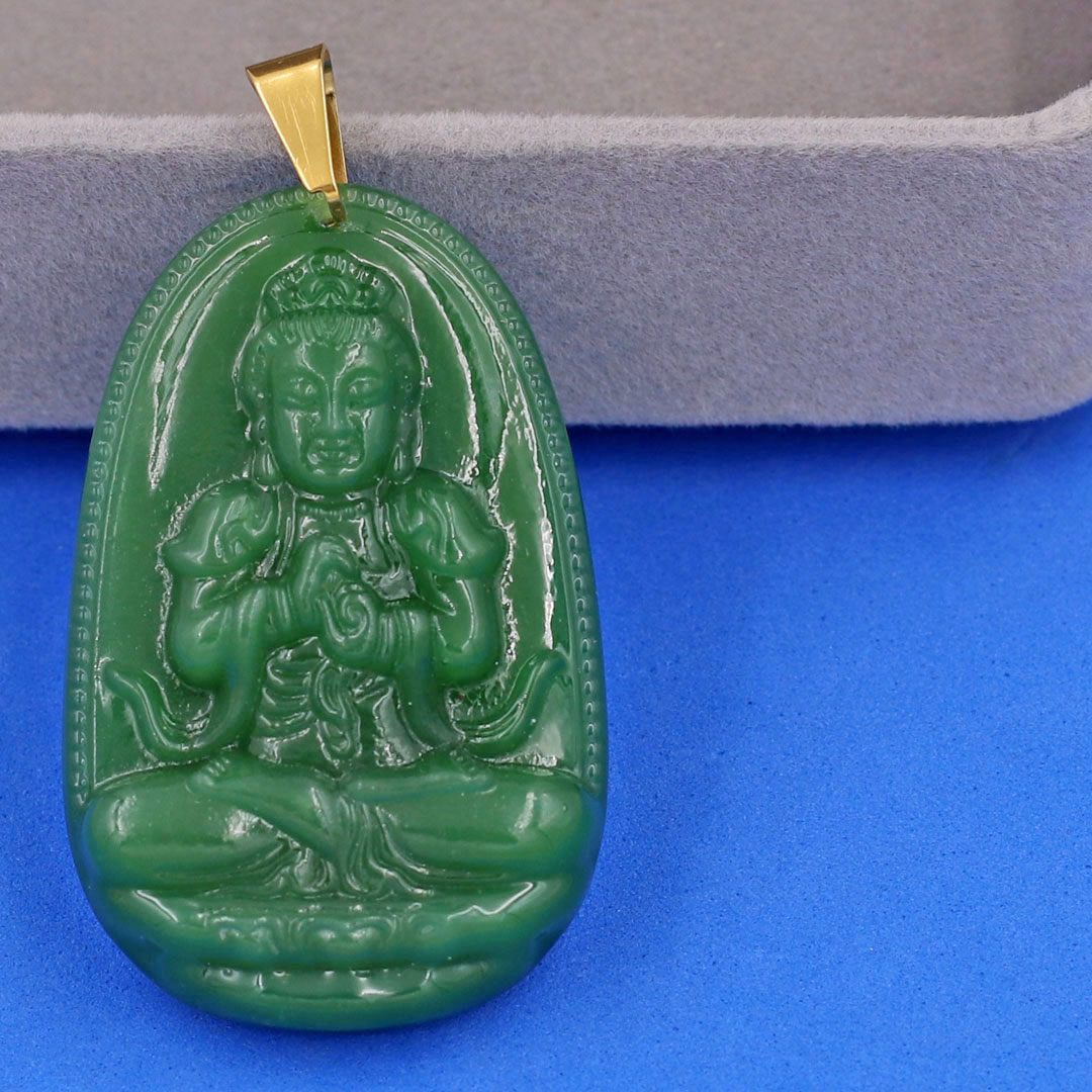 Mặt Phật Đại Nhật Như Lai thạch anh xanh 5cm MTXN5 - phật bản mệnh tuổi Mùi, Thân - mặt size lớn