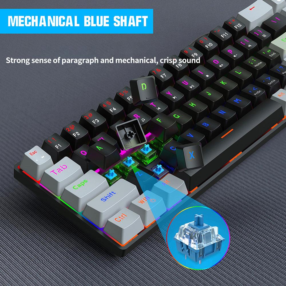 HXSJ V800 Wired Mechanical Keyboard 68 Keys RGB Gaming Keyboard with Detachable Type-C Cable ABS Keycap