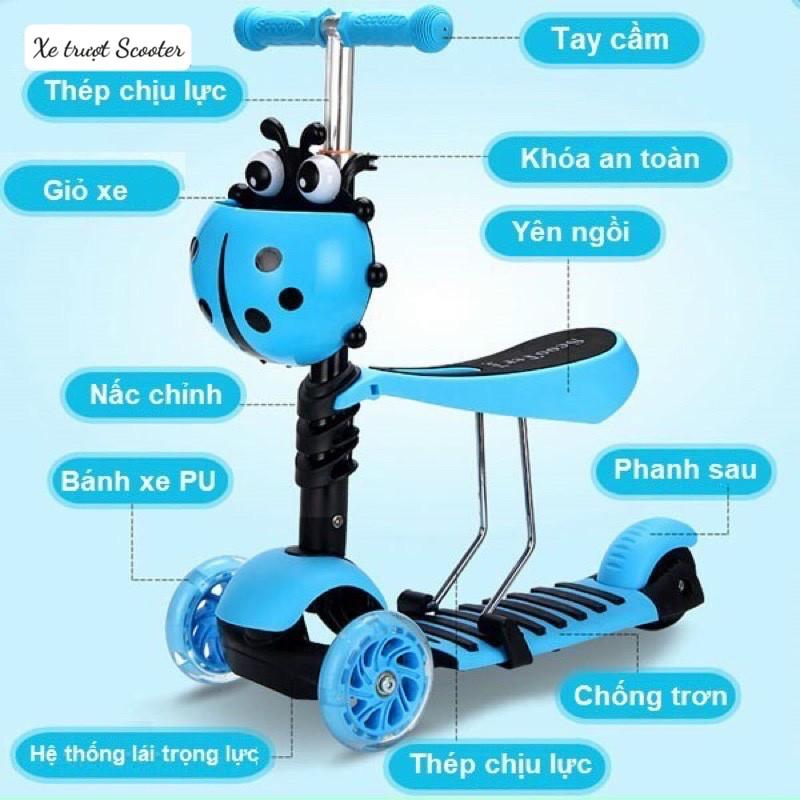 Xe trượt Scooter 3 bánh đa năng kiêu dáng bọ rùa 3 trong 1 cho trẻ em siêu dễ thương