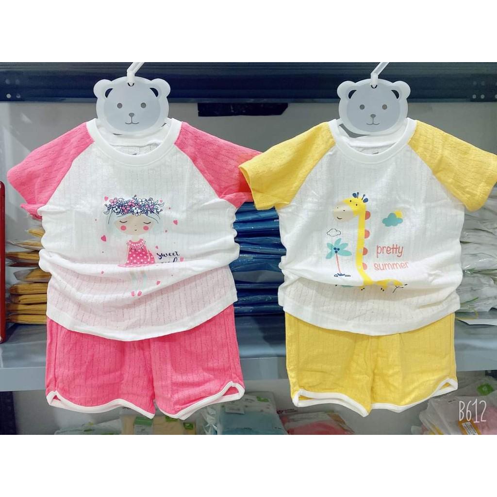 Bộ cộc tay bé gái vân thoáng Lullaby, bộ thun cotton mềm mịn, thoáng khí