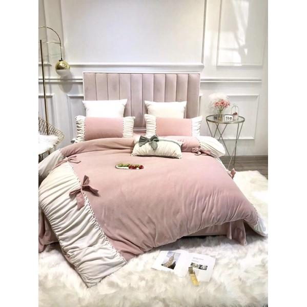 Bộ chăn ga gối nỉ nhung cute siêu xinh cao cấp 4 món