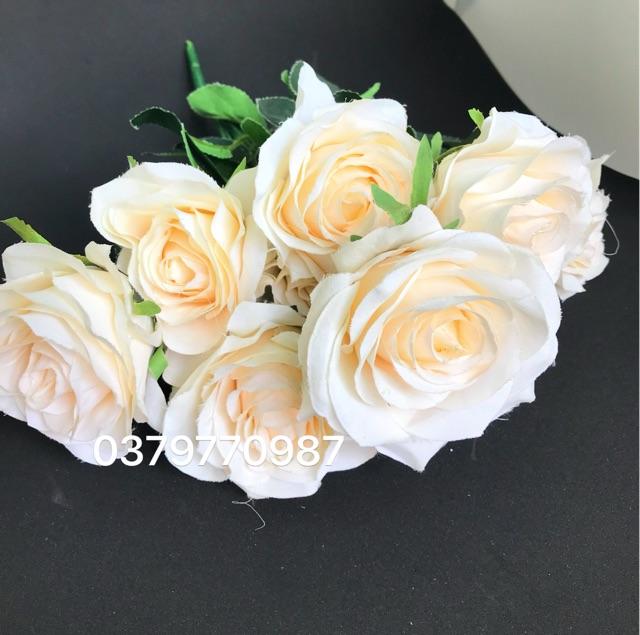 Hoa lụa - Cụm hoa hồng 10 bông Trắng