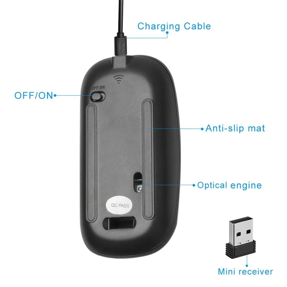 Chuột Không Dây Di Động 2.4Ghz 1600DPI Chuột Máy Tính USB Sạc Im Lặng Kinh Doanh Nhà Văn Phòng Mini PC Chuột Cho Laptop