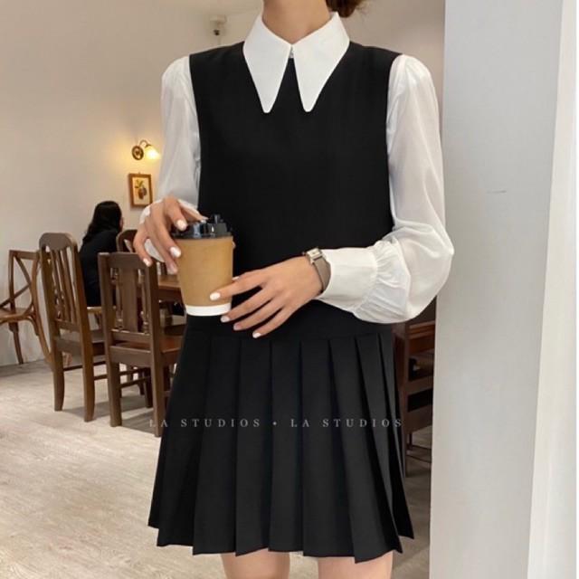 Váy không tay xếp ly Hàn Quốc