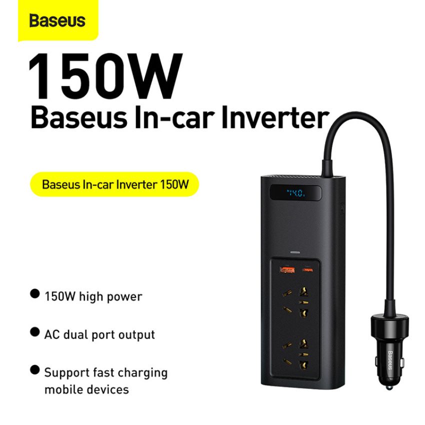 Bộ tẩu sạc Baseus Power Inverter Pro 150W CGNB020101 tích hợp biến áp DC to AC 220V - hàng chính hãng