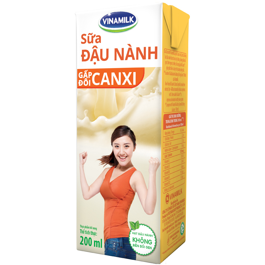 Thùng 48 Hộp Sữa Đậu Nành Vinamilk Gấp Đôi Canxi Có Đường (200ml)