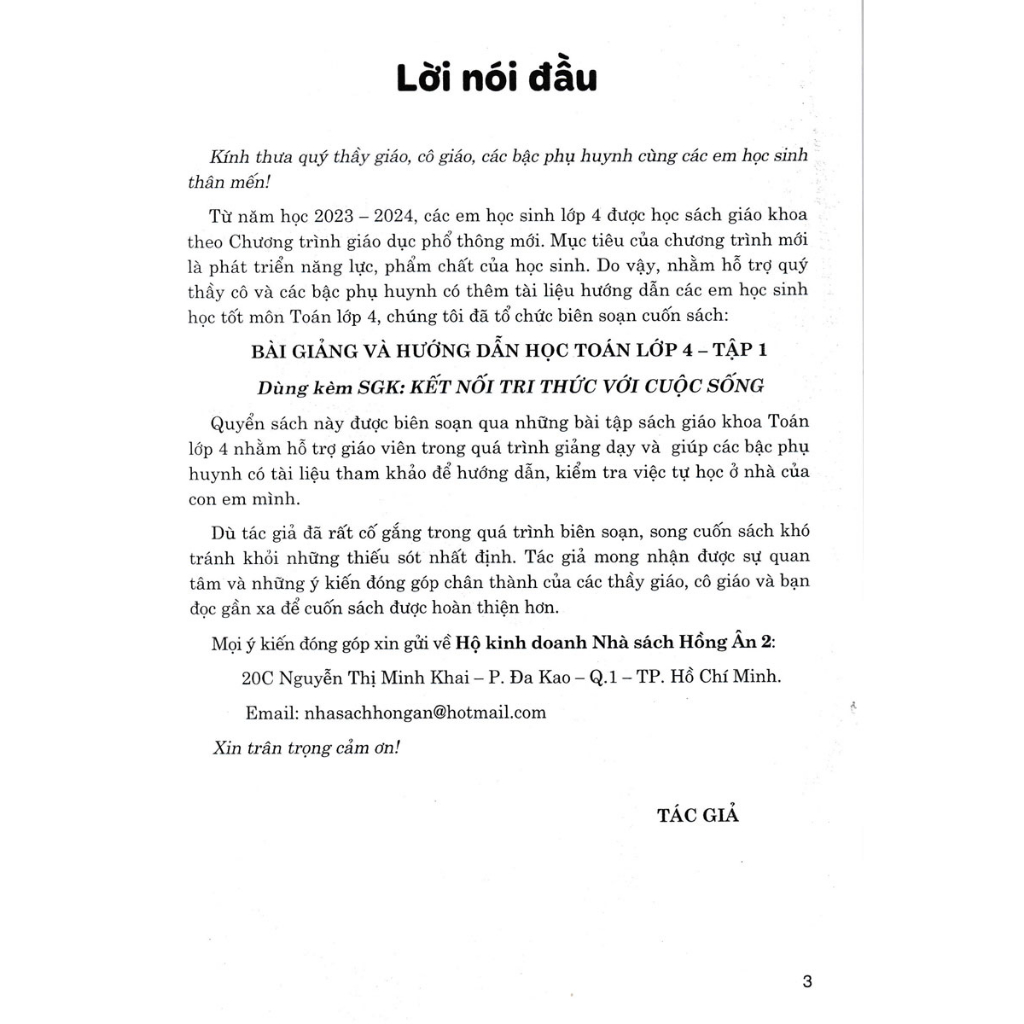 Sách - bài giảng và hướng dẫn học toán lớp 4 - tập 1 (dùng kèm sgk kết nối tri thức với cuộc sống) - HA