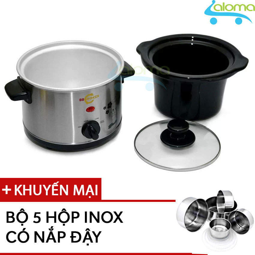 Nồi nấu chậm hầm kho nấu cháo dinh dưỡng 2.5 lít BBcooker BS25 - Tặng bộ 5 hộp Inox