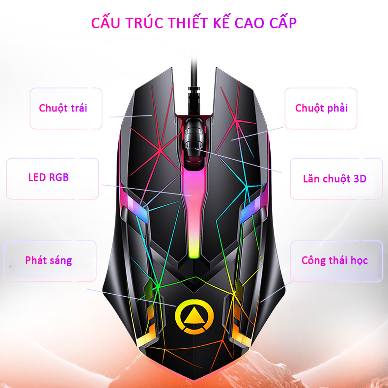 Chuột gaming máy tính có dây cho game thủ SIDOTECH G6 Pro có LED RGB / Con lăn 3D / Thiết kế công thái học / cảm biến nhạy / phong cách độc lạ đẹp mắt chuyên dụng chơi game và làm việc phổ thông - Hàng Chính Hãng