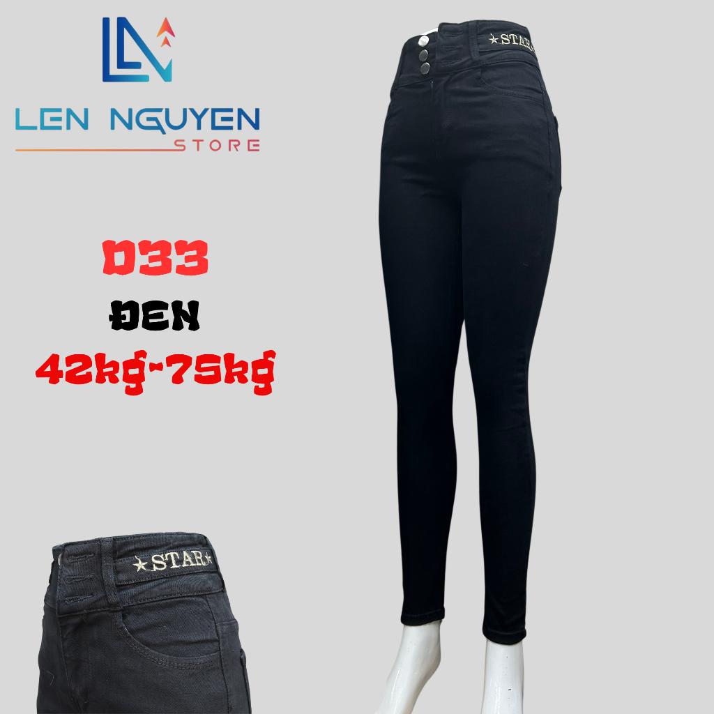 D33_Quần jean nữ, dài, lưng cao, quần bò nữ dáng ôm, quần rin nữ có big size, cho 42kg đến 75kg,LEN NGUYEN STORE - Đen Trơn