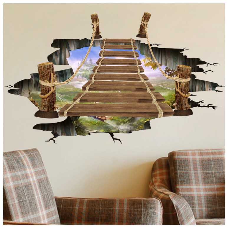 Bộ Tranh Decal 3D Trang Trí Dán Tường Hình Cầu Gỗ Treo Cao Cấp AZONE